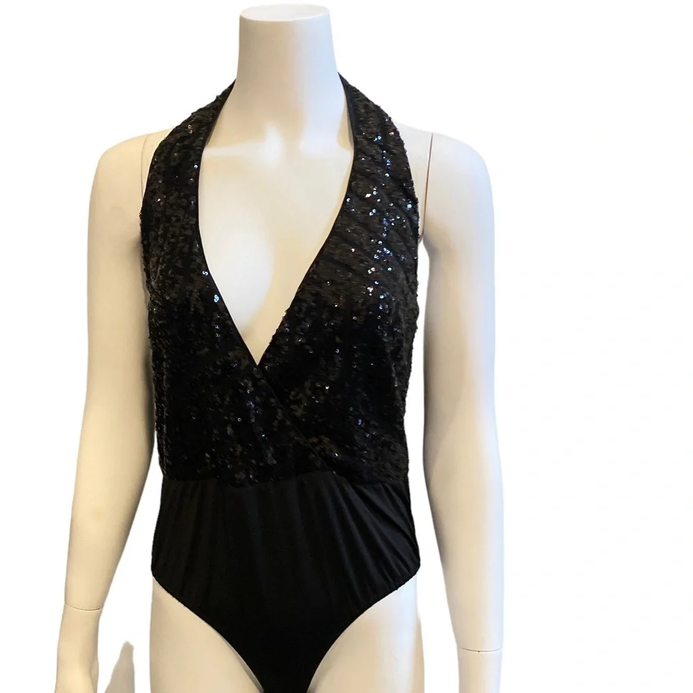 NWT SHINESTAR Black Sequins Bodysuit, Size Large - Picture 2 of 12